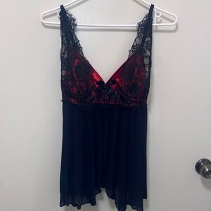 Lace Trimmed Red and Black Chemise